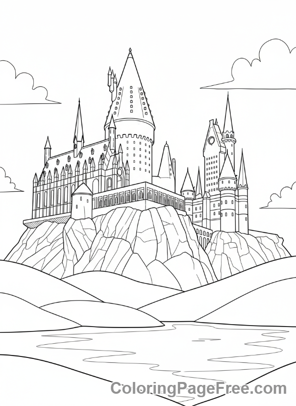 Majestic Wizarding School Castle Coloring Page