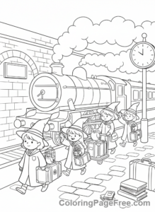 Harry Potter coloring page - Platform 9 3/4 scene