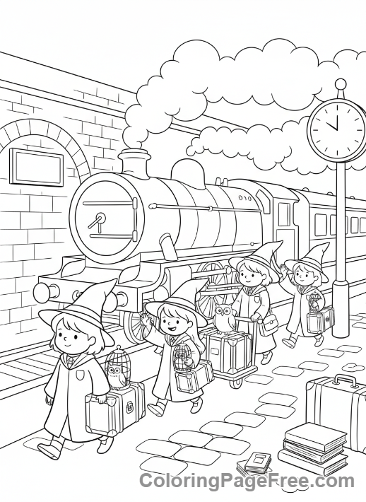 Harry Potter coloring page - Platform 9 3/4 scene