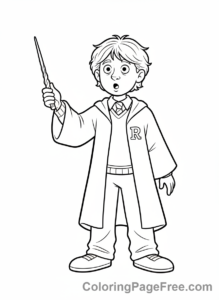 Harry Potter coloring page - Ron surprised wand