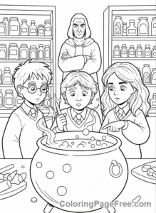 Harry Potter coloring page - Trio potions class