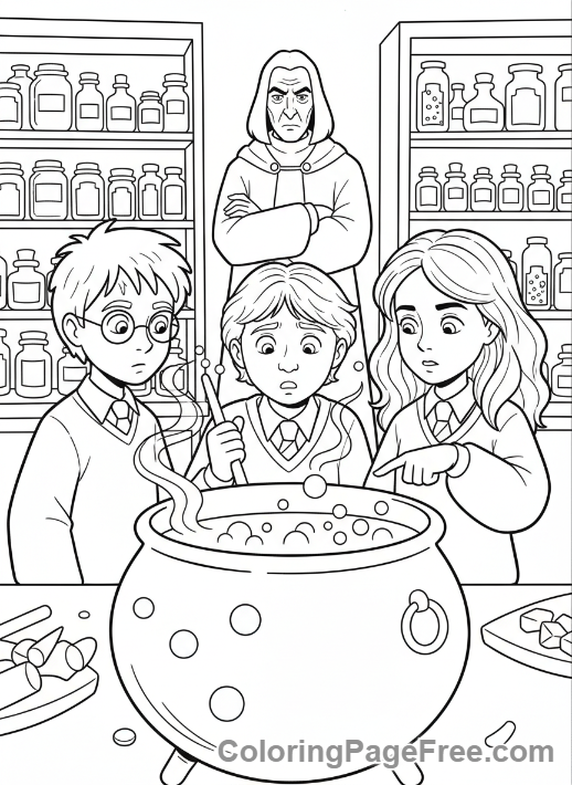 Harry Potter coloring page - Trio potions class