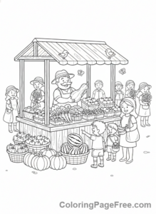 Harvest coloring page - Busy farmer market