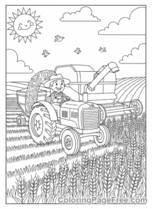 Harvest coloring page - Farmer driving tractor
