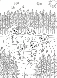 Harvest coloring page - Friends corn maze