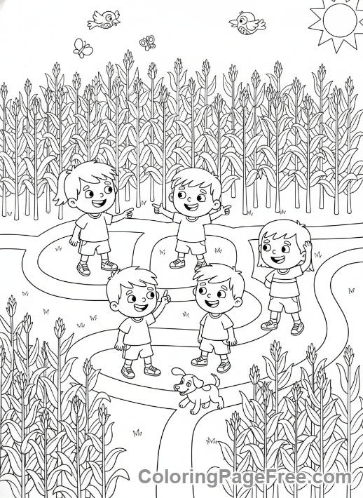 Harvest coloring page - Friends corn maze