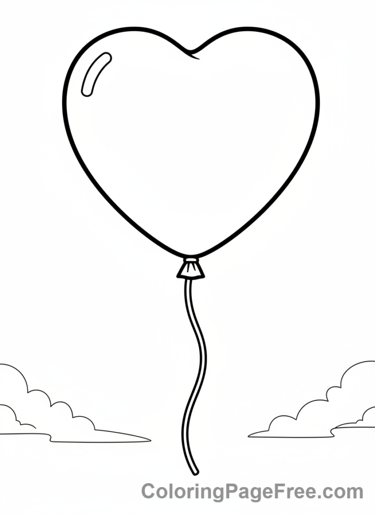 Heart coloring page - Heart balloon flying