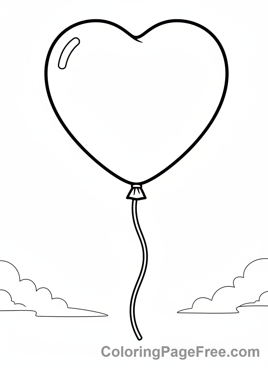 Heart coloring page - Heart balloon flying