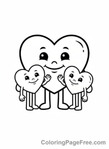 Heart coloring page - Heart family together