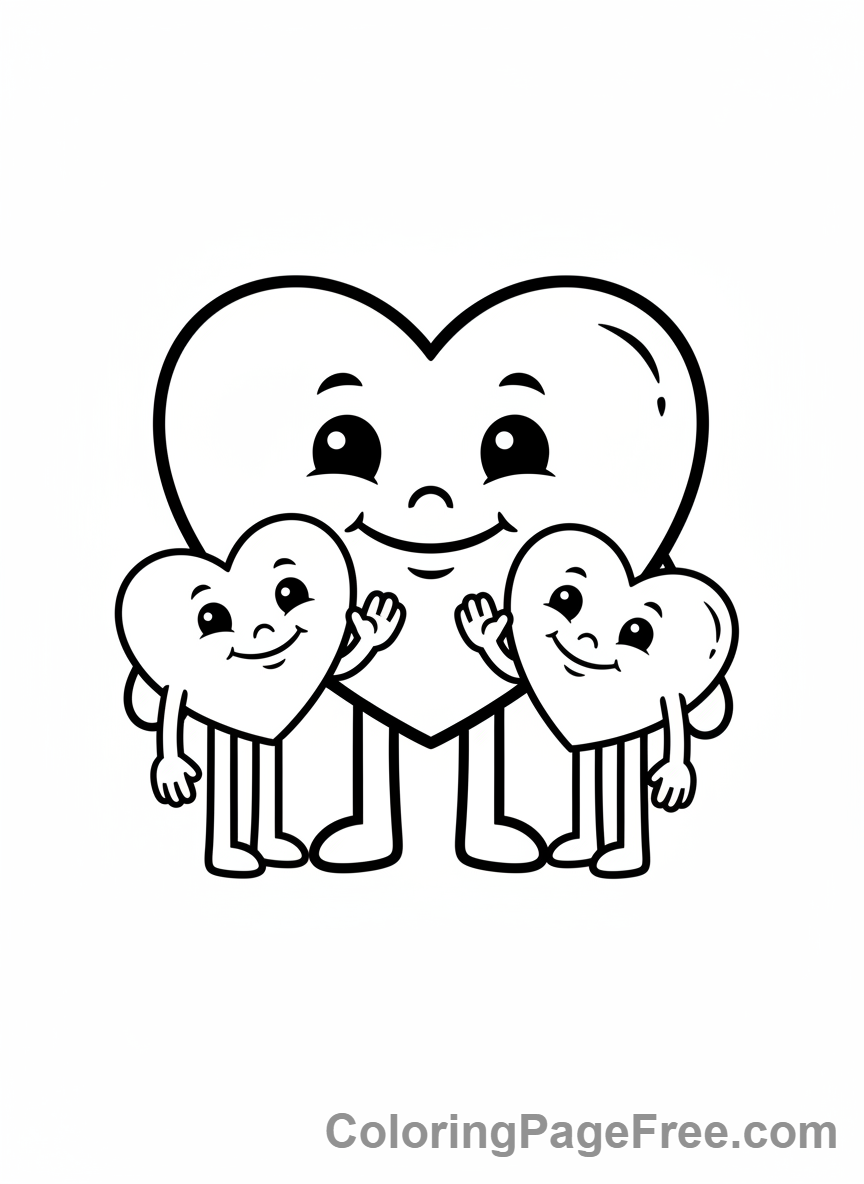Heart coloring page - Heart family together