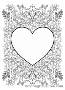 Heart coloring page - Heart flower garden