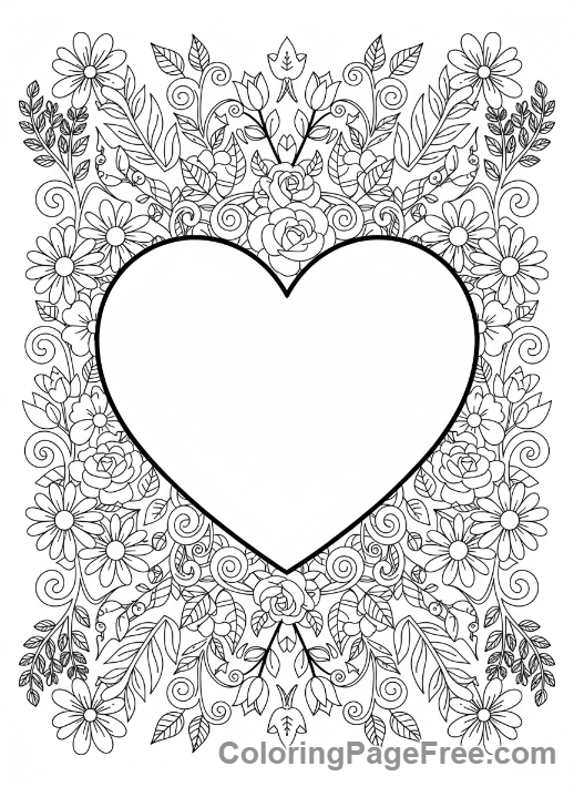 Heart coloring page - Heart flower garden