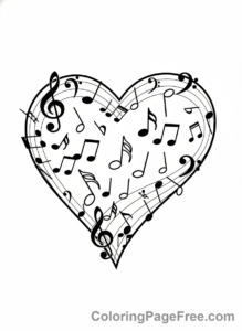 Heart coloring page - Heart music notes