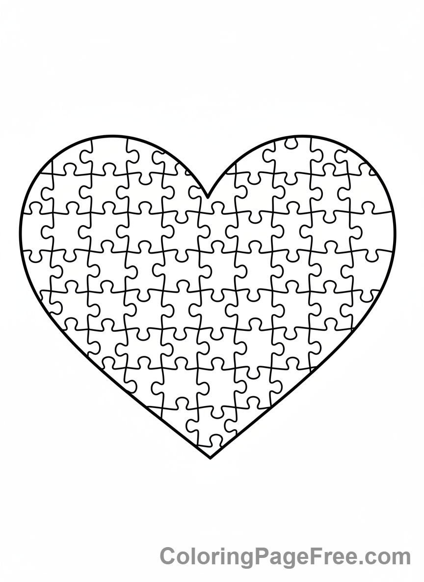 Heart coloring page - Heart puzzle pieces