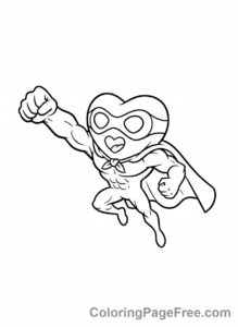 Heart coloring page - Heart superhero flying