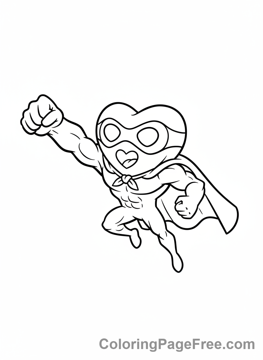 Heart coloring page - Heart superhero flying