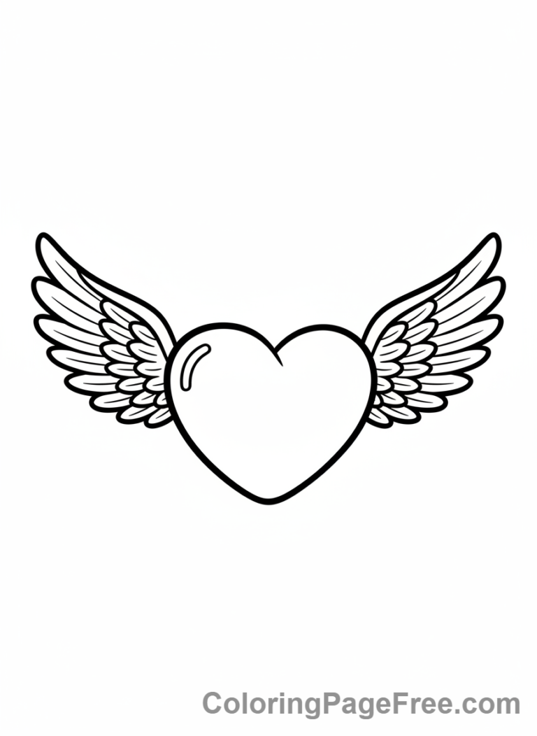 Heart coloring page - Heart with wings