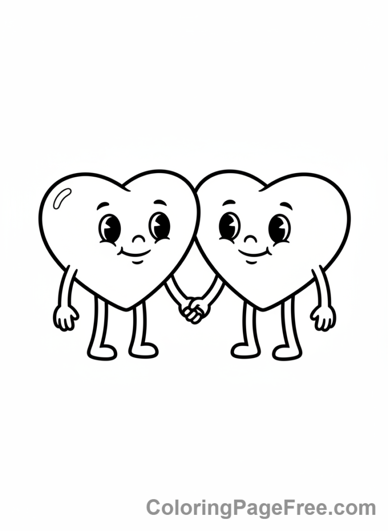Heart coloring page - Hearts holding hands