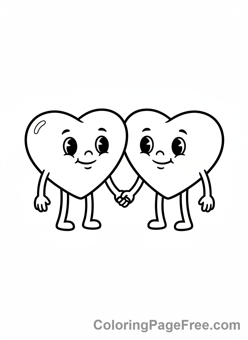 Heart coloring page - Hearts holding hands