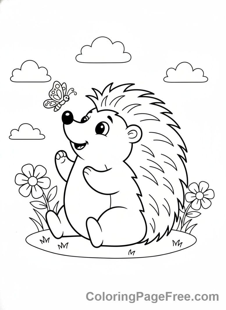 Hedgehog coloring page - Hedgehog butterfly play