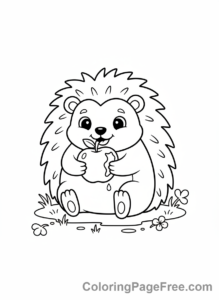 Hedgehog coloring page - Hedgehog eating apple