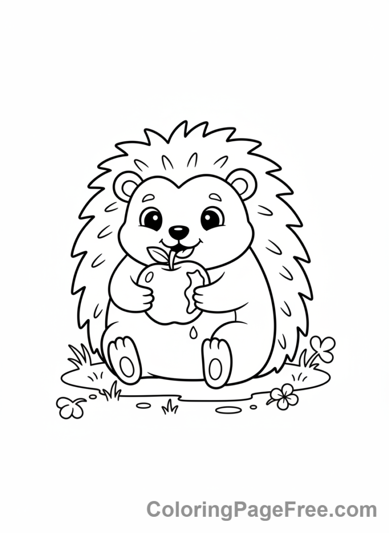 Hedgehog coloring page - Hedgehog eating apple