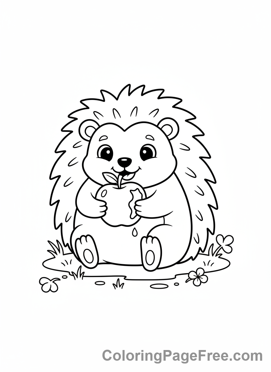 Hedgehog coloring page - Hedgehog eating apple