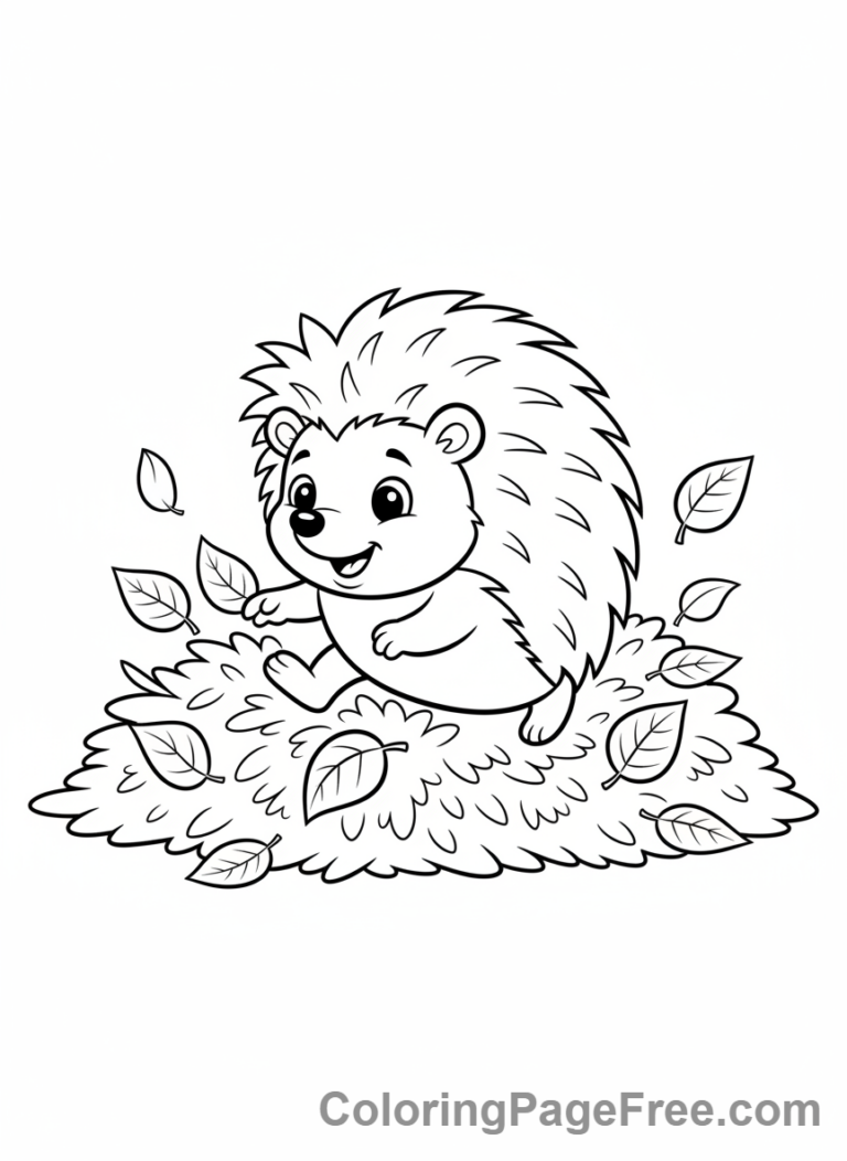Hedgehog coloring page - Hedgehog exploring leaves