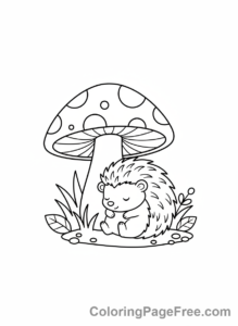 Hedgehog coloring page - Hedgehog sleeping mushroom