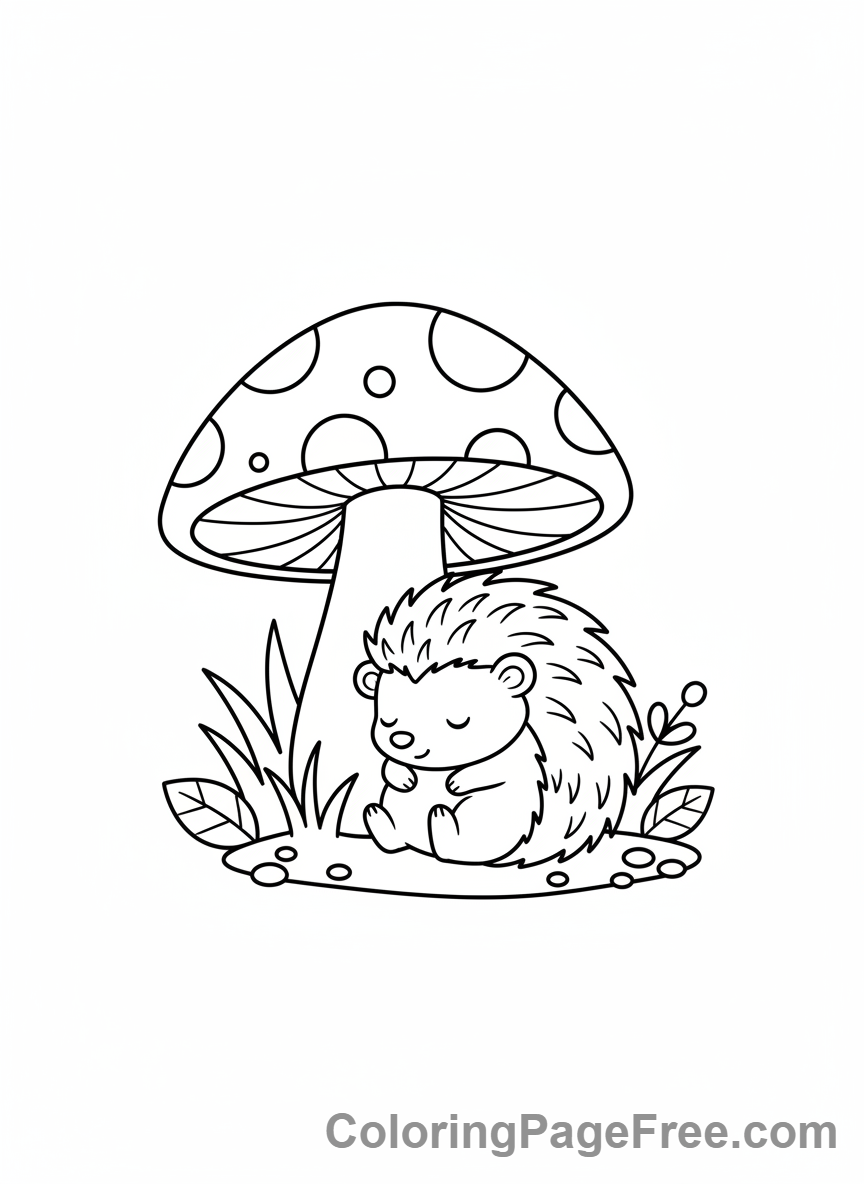 Hedgehog coloring page - Hedgehog sleeping mushroom