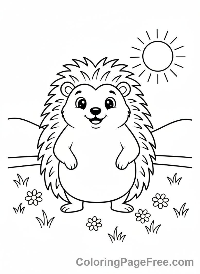 Hedgehog coloring page - Hedgehog standing field