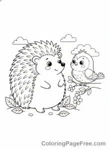Hedgehog coloring page - Hedgehog with bird