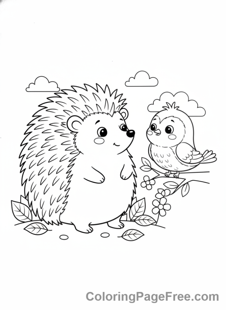 Hedgehog coloring page - Hedgehog with bird