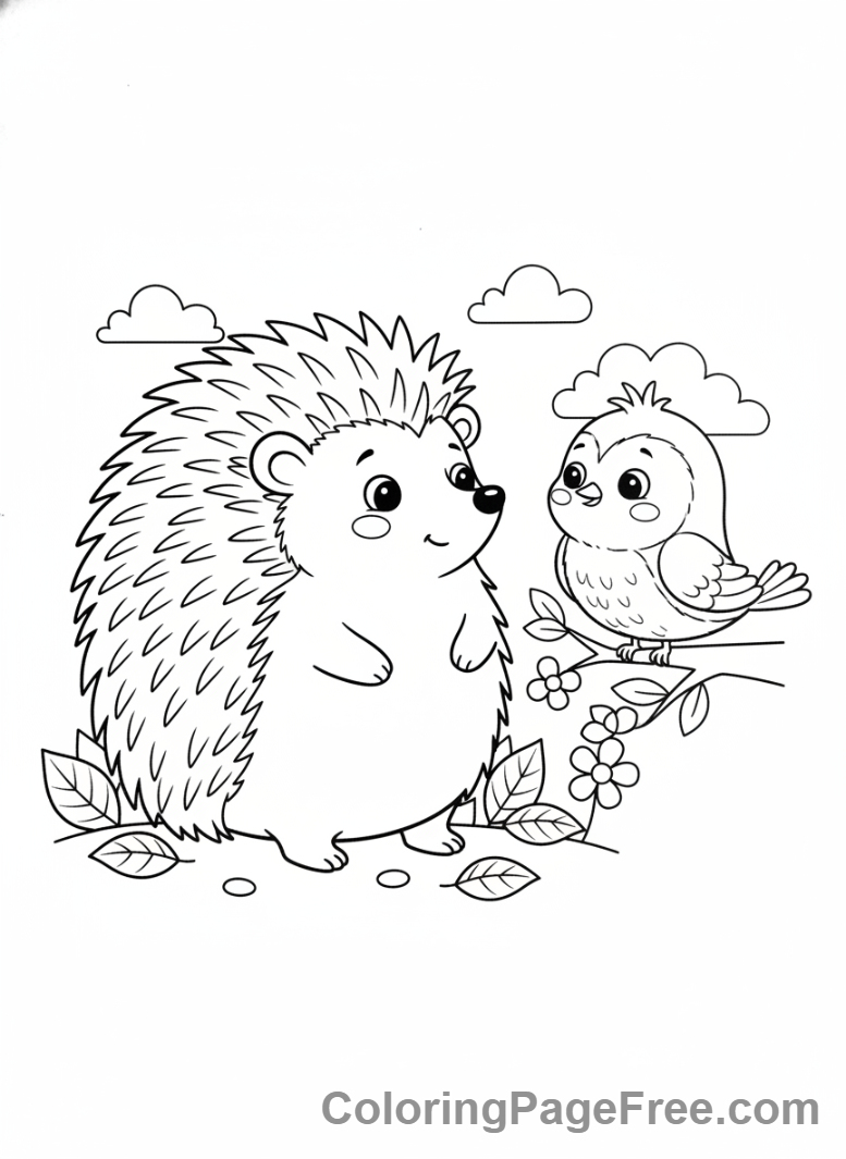 Hedgehog coloring page - Hedgehog with bird