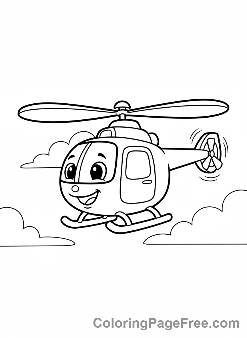 Helicopter coloring page - Flying helicopter sky