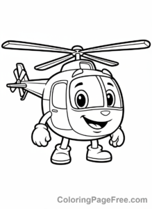 Helicopter coloring page - Happy cartoon helicopter