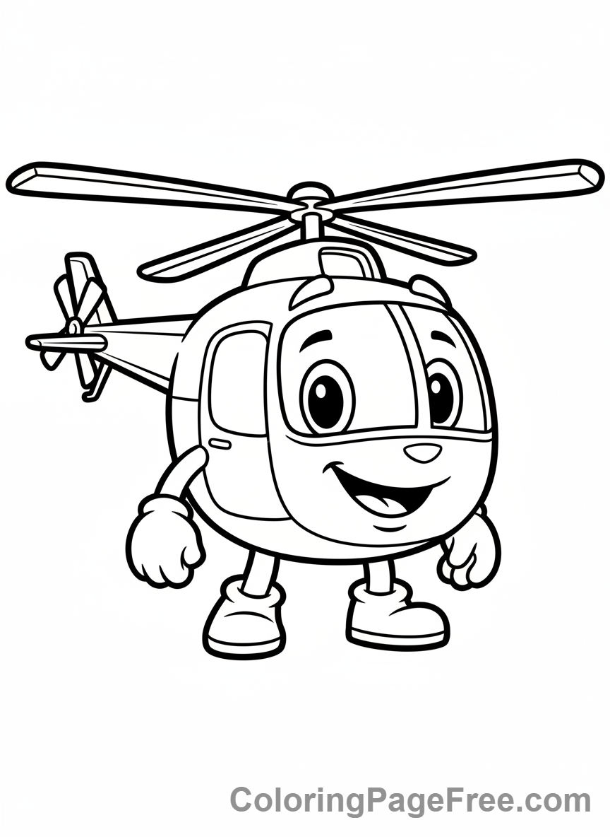 Helicopter coloring page - Happy cartoon helicopter
