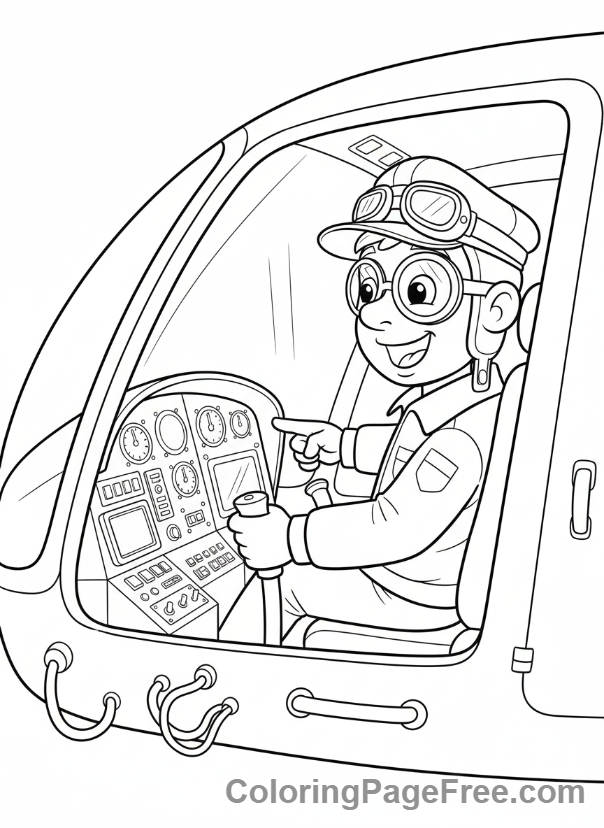 Helicopter coloring page - Pilot in cockpit
