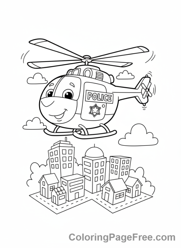 Helicopter coloring page - Police helicopter city