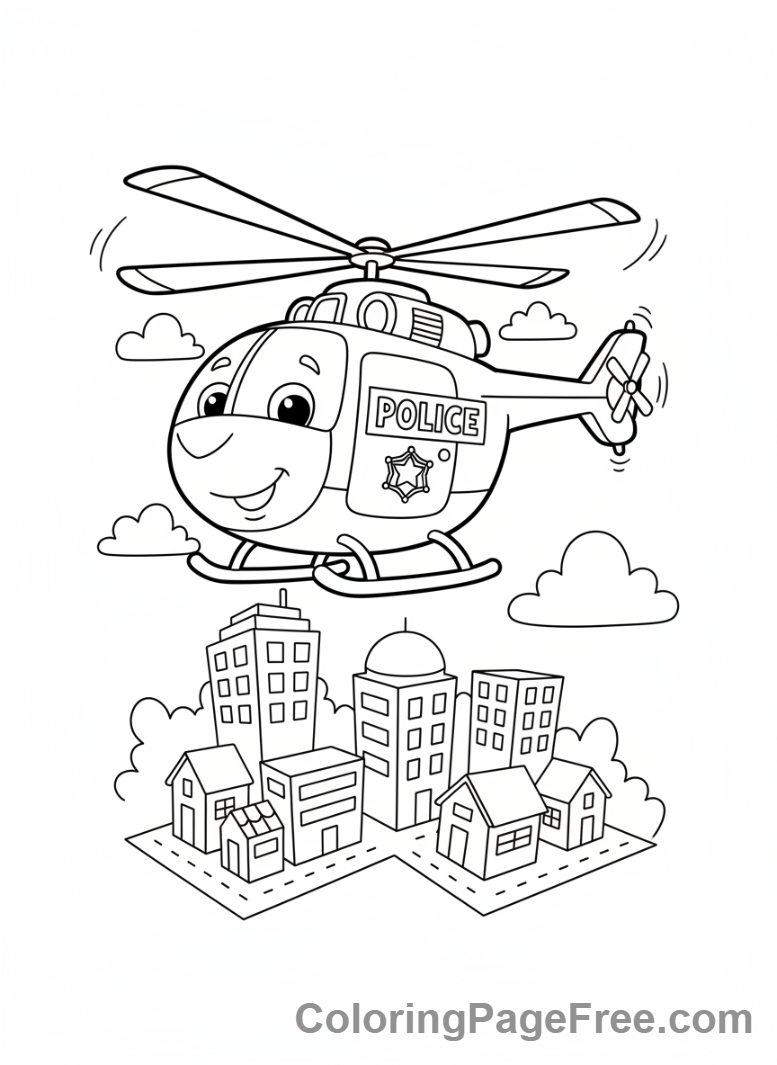 Helicopter coloring page - Police helicopter city