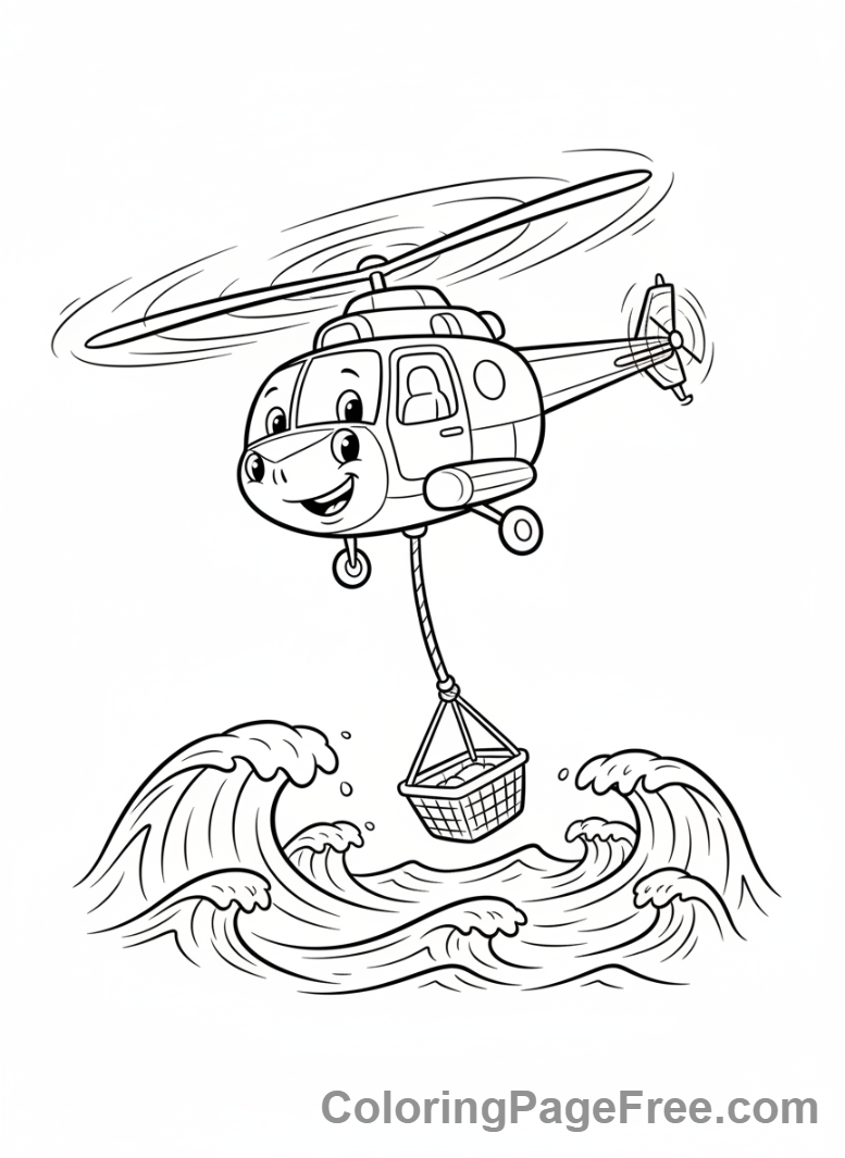 Helicopter coloring page - Rescue helicopter ocean