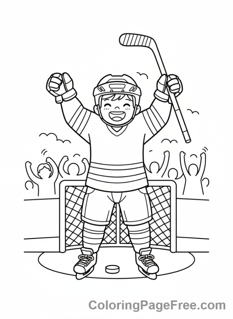 Hockey coloring page - Child celebrating goal