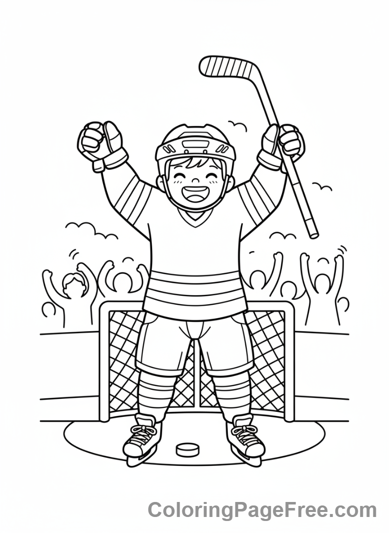 Hockey coloring page - Child celebrating goal