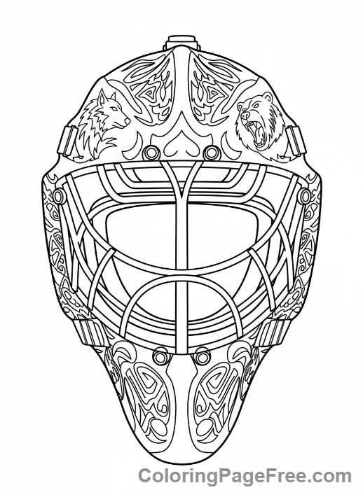 Hockey coloring page - Goalie mask detailed