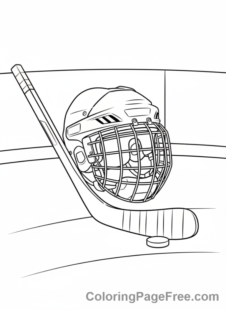 Hockey coloring page - Helmet and stick
