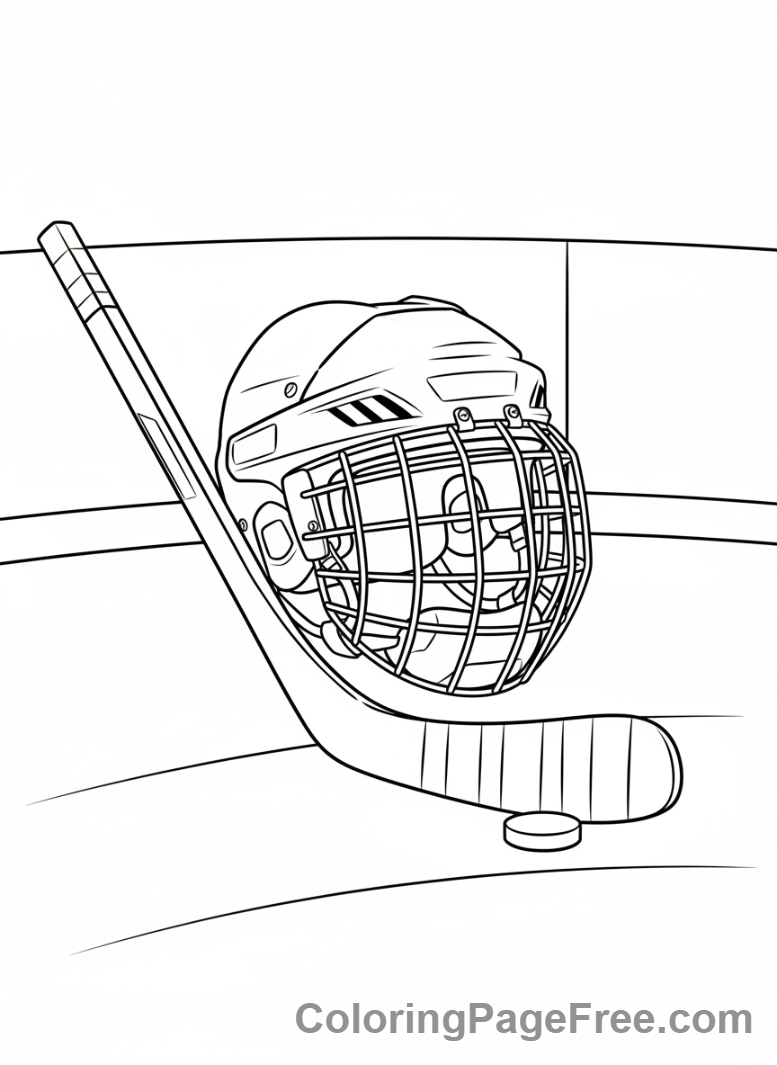 Hockey coloring page - Helmet and stick