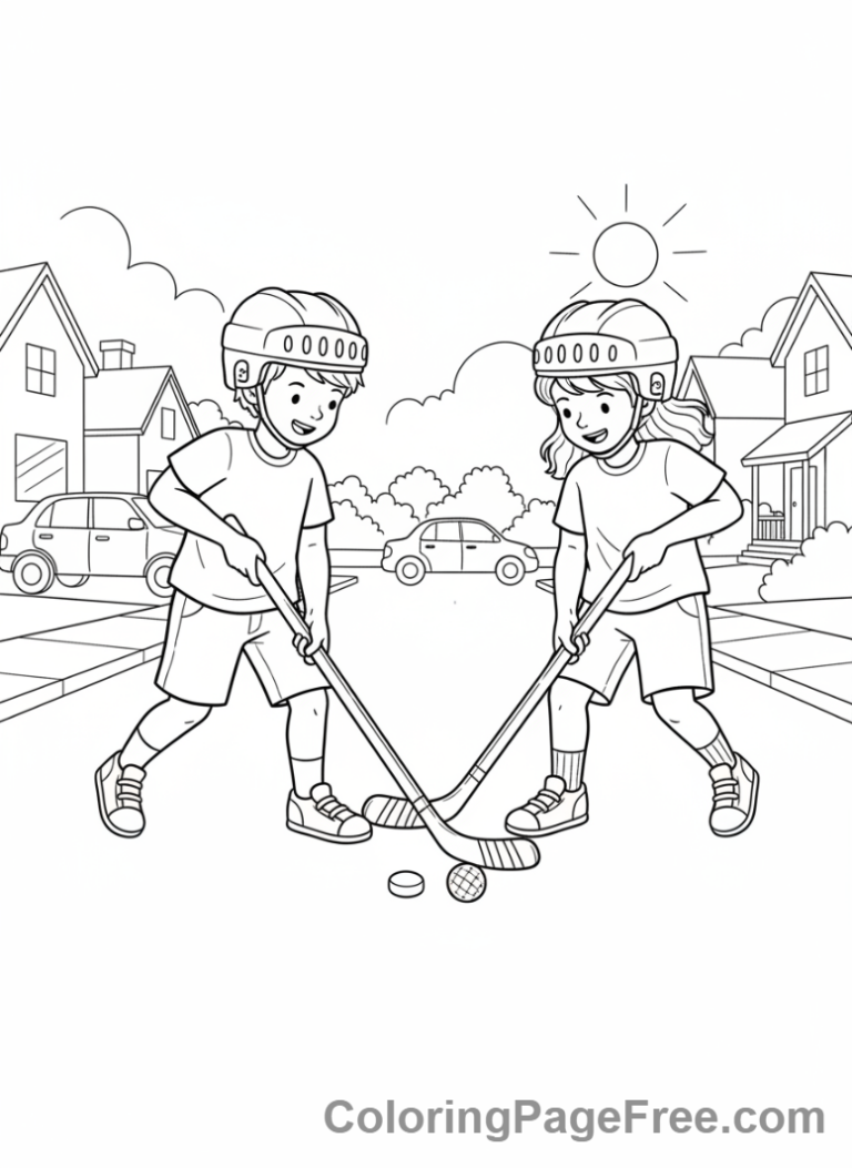 Hockey coloring page - Kids street hockey