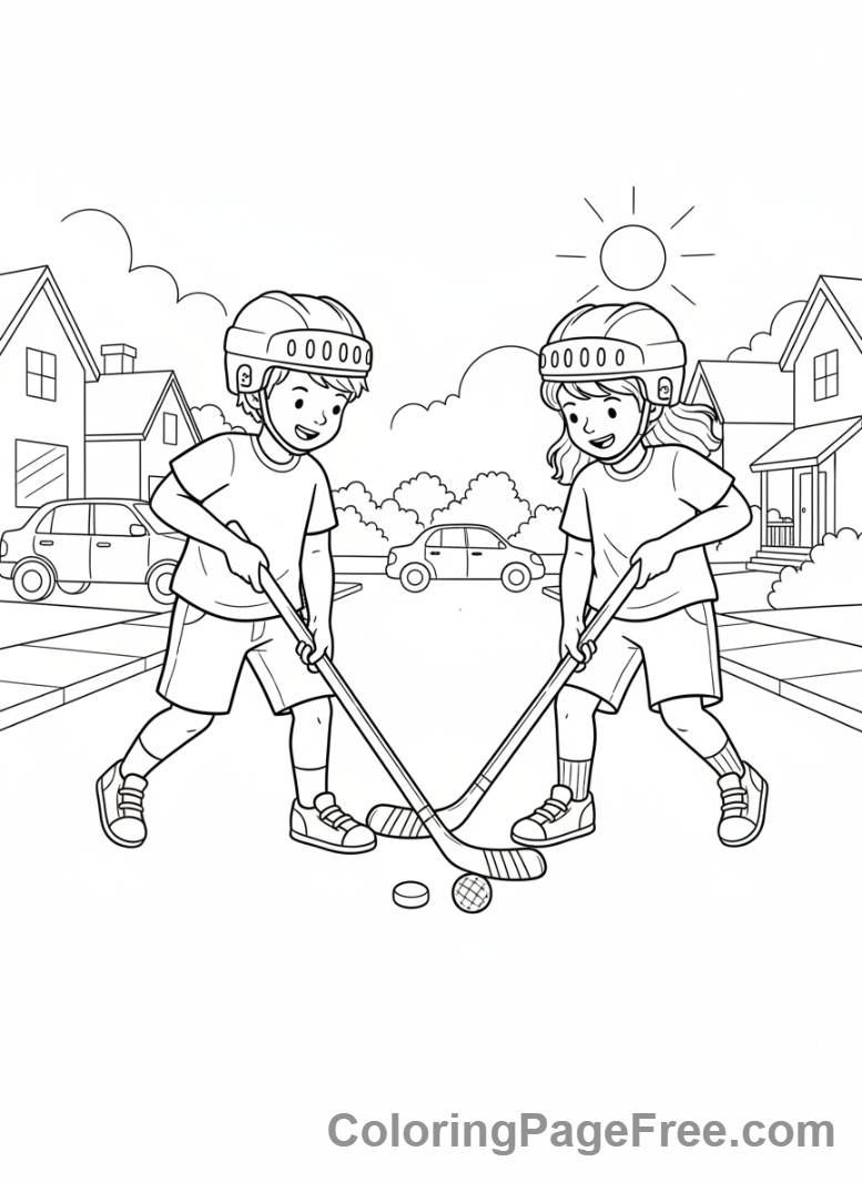 Hockey coloring page - Kids street hockey