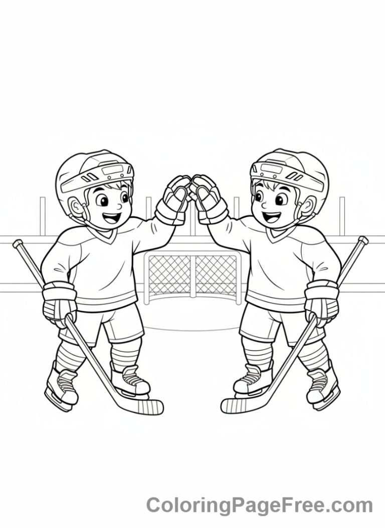 Hockey coloring page - Player high-fiving