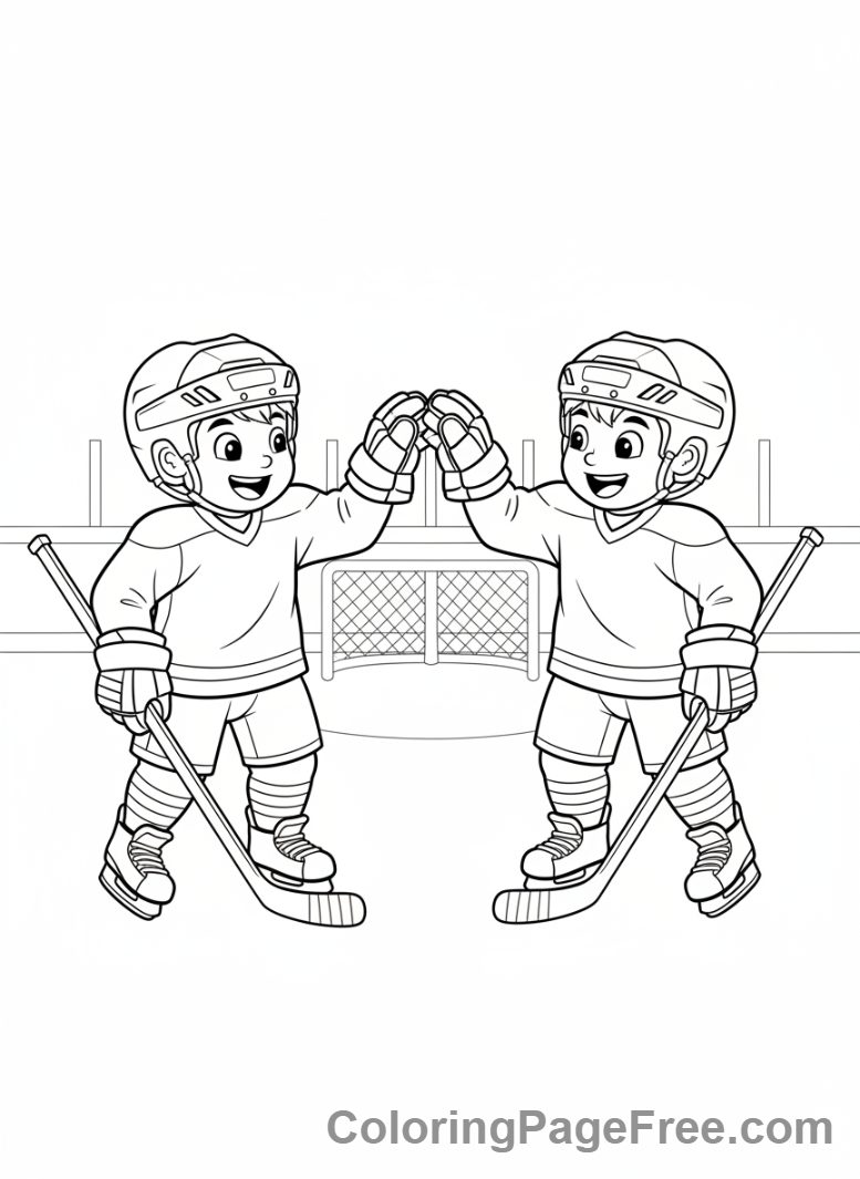 Hockey coloring page - Player high-fiving